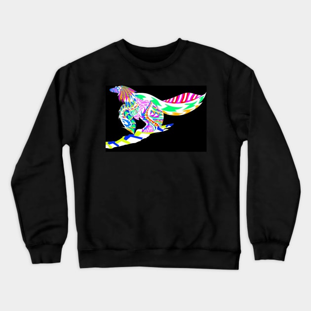 wing fossil dinosaur bird in ecopop zentangle of rainbow Crewneck Sweatshirt by jorge_lebeau